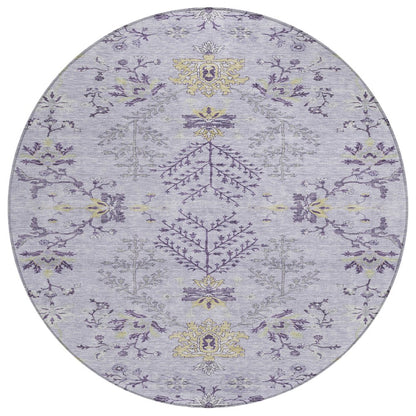 5' X 8' Lavender Purple And Gray Floral Washable Indoor Outdoor Area Rug