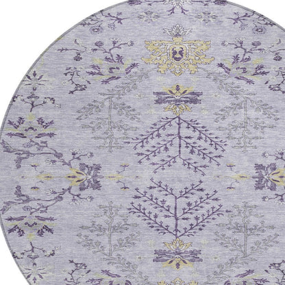 5' X 8' Lavender Purple And Gray Floral Washable Indoor Outdoor Area Rug