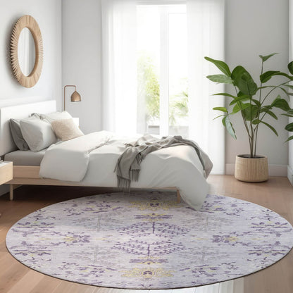 5' X 8' Lavender Purple And Gray Floral Washable Indoor Outdoor Area Rug