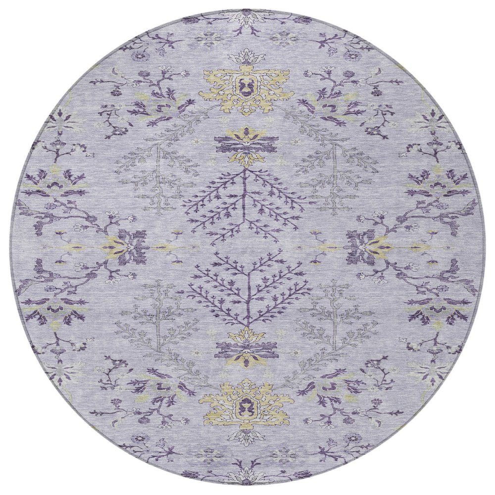5' X 8' Lavender Purple And Gray Floral Washable Indoor Outdoor Area Rug
