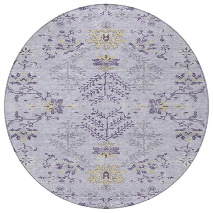 5' X 8' Lavender Purple And Gray Floral Washable Indoor Outdoor Area Rug