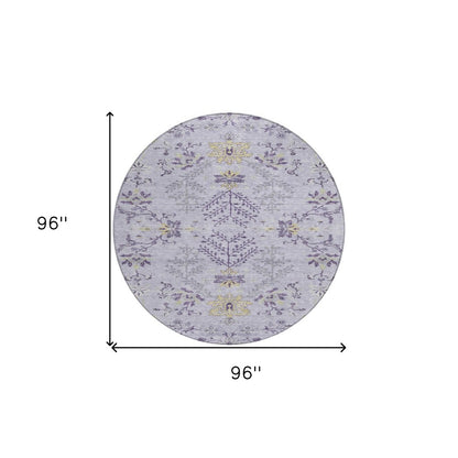 5' X 8' Lavender Purple And Gray Floral Washable Indoor Outdoor Area Rug