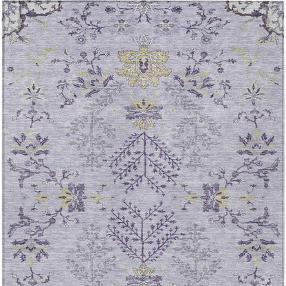 5' X 8' Lavender Purple And Gray Floral Washable Indoor Outdoor Area Rug