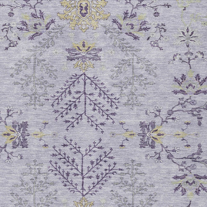 5' X 8' Lavender Purple And Gray Floral Washable Indoor Outdoor Area Rug