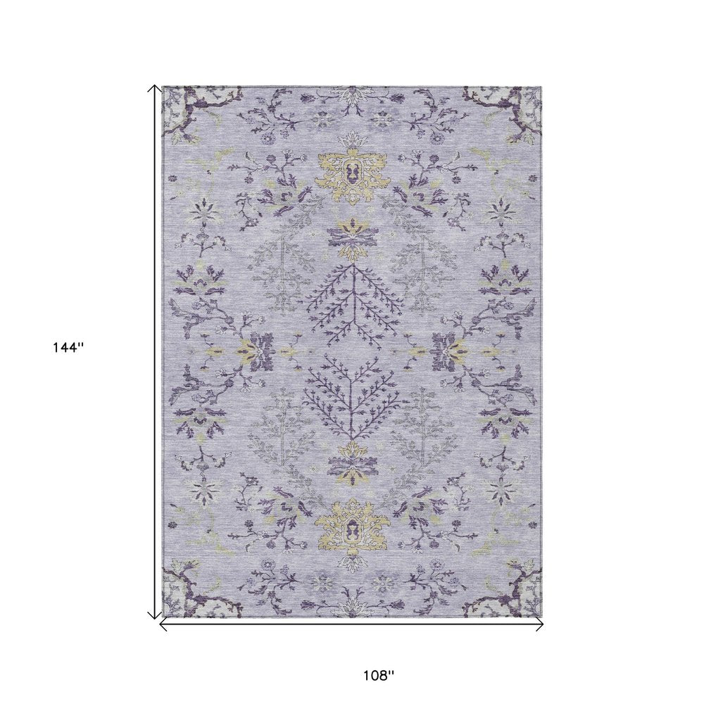 5' X 8' Lavender Purple And Gray Floral Washable Indoor Outdoor Area Rug
