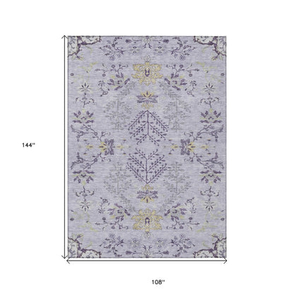 5' X 8' Lavender Purple And Gray Floral Washable Indoor Outdoor Area Rug