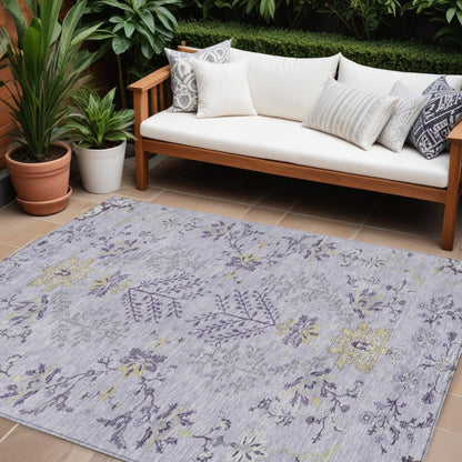5' X 8' Lavender Purple And Gray Floral Washable Indoor Outdoor Area Rug