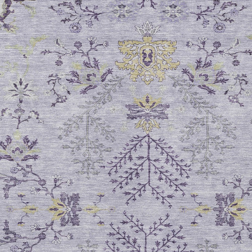 5' X 8' Lavender Purple And Gray Floral Washable Indoor Outdoor Area Rug