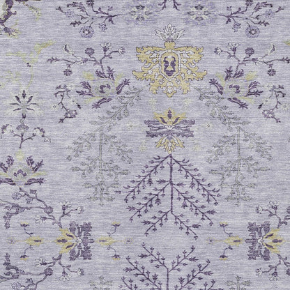 5' X 8' Lavender Purple And Gray Floral Washable Indoor Outdoor Area Rug