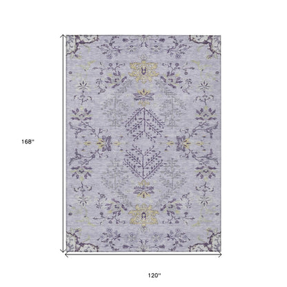 5' X 8' Lavender Purple And Gray Floral Washable Indoor Outdoor Area Rug
