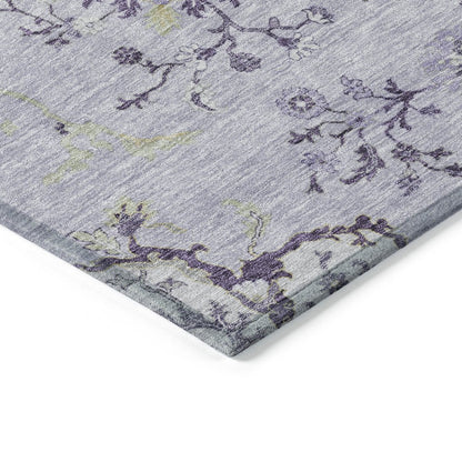 5' X 8' Lavender Purple And Gray Floral Washable Indoor Outdoor Area Rug