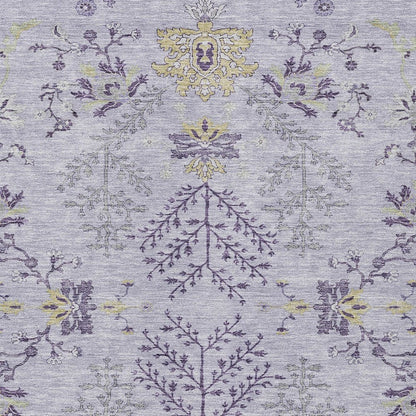 5' X 8' Lavender Purple And Gray Floral Washable Indoor Outdoor Area Rug