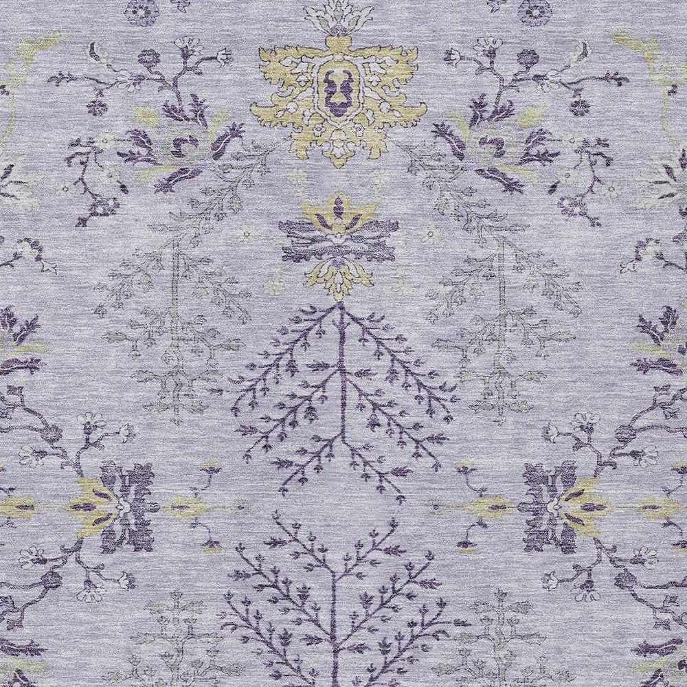 5' X 8' Lavender Purple And Gray Floral Washable Indoor Outdoor Area Rug