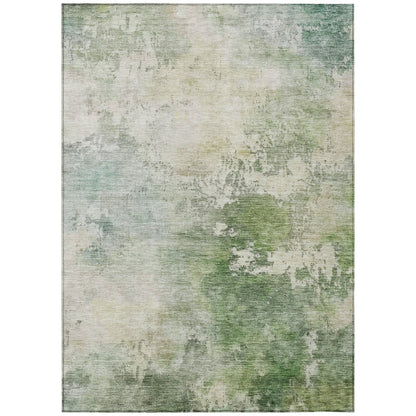 3' X 5' Artichoke Green And Ivory Abstract Washable Indoor Outdoor Area Rug