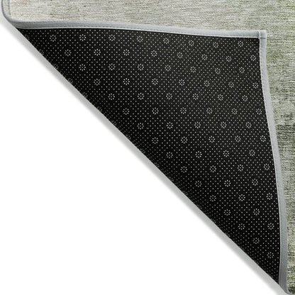 3' X 5' Artichoke Green And Ivory Abstract Washable Indoor Outdoor Area Rug