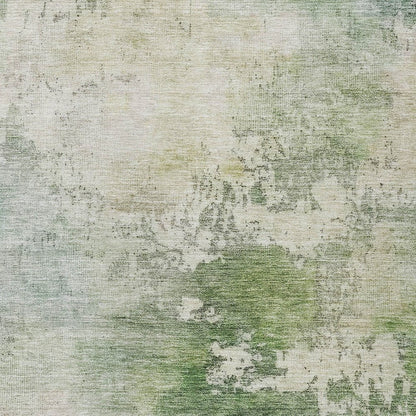 3' X 5' Artichoke Green And Ivory Abstract Washable Indoor Outdoor Area Rug