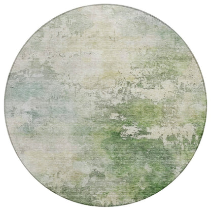 3' X 5' Artichoke Green And Ivory Abstract Washable Indoor Outdoor Area Rug