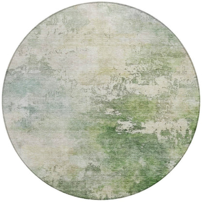 3' X 5' Artichoke Green And Ivory Abstract Washable Indoor Outdoor Area Rug