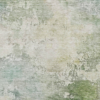 3' X 5' Artichoke Green And Ivory Abstract Washable Indoor Outdoor Area Rug