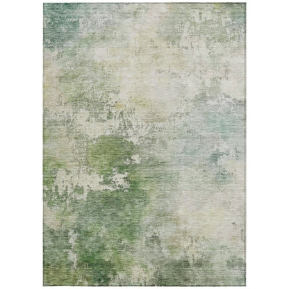 3' X 5' Artichoke Green And Ivory Abstract Washable Indoor Outdoor Area Rug