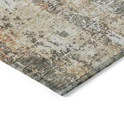 3' X 5' Terra Cotta Beige And Dark Gray Abstract Washable Indoor Outdoor Area Rug