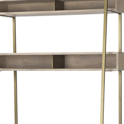 42" Brown and Gold Solid Wood and Metal Sled Ladder Desk
