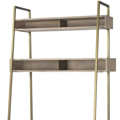 42" Brown and Gold Solid Wood and Metal Sled Ladder Desk