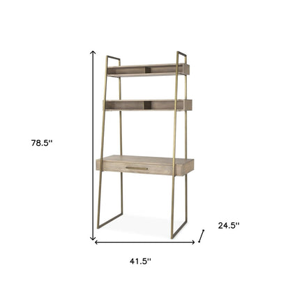 42" Brown and Gold Solid Wood and Metal Sled Ladder Desk