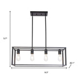 Black Metal Four Light Caged Rectangular Hanging Pendent Light