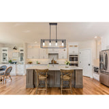 Black Metal Four Light Caged Rectangular Hanging Pendent Light