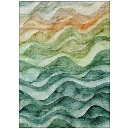 3' X 5' Teal Blue Abstract Washable Indoor Outdoor Area Rug