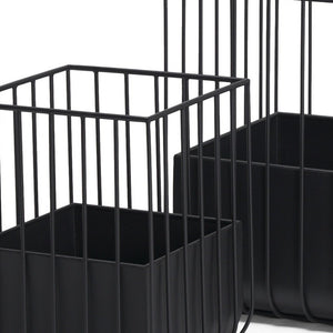 Set of Two Black Metal Wire Cage Square Pot Planters