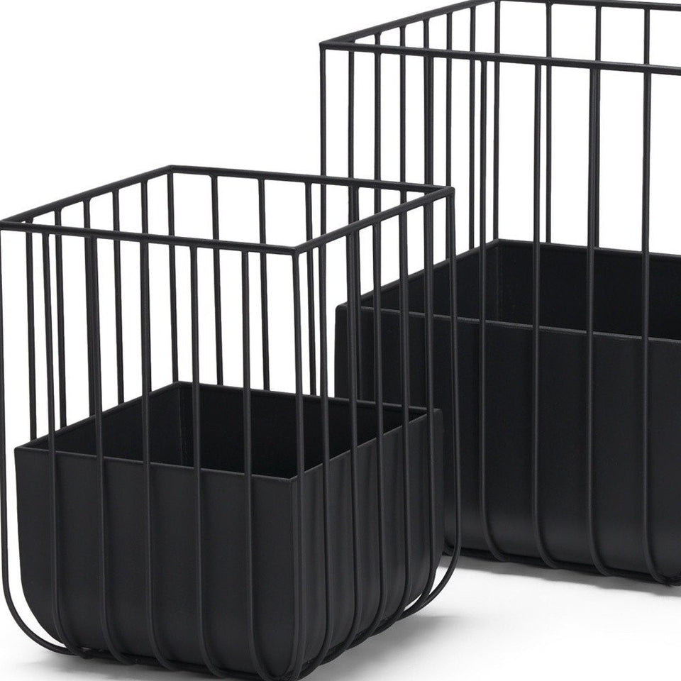 Set of Two Black Metal Wire Cage Square Pot Planters