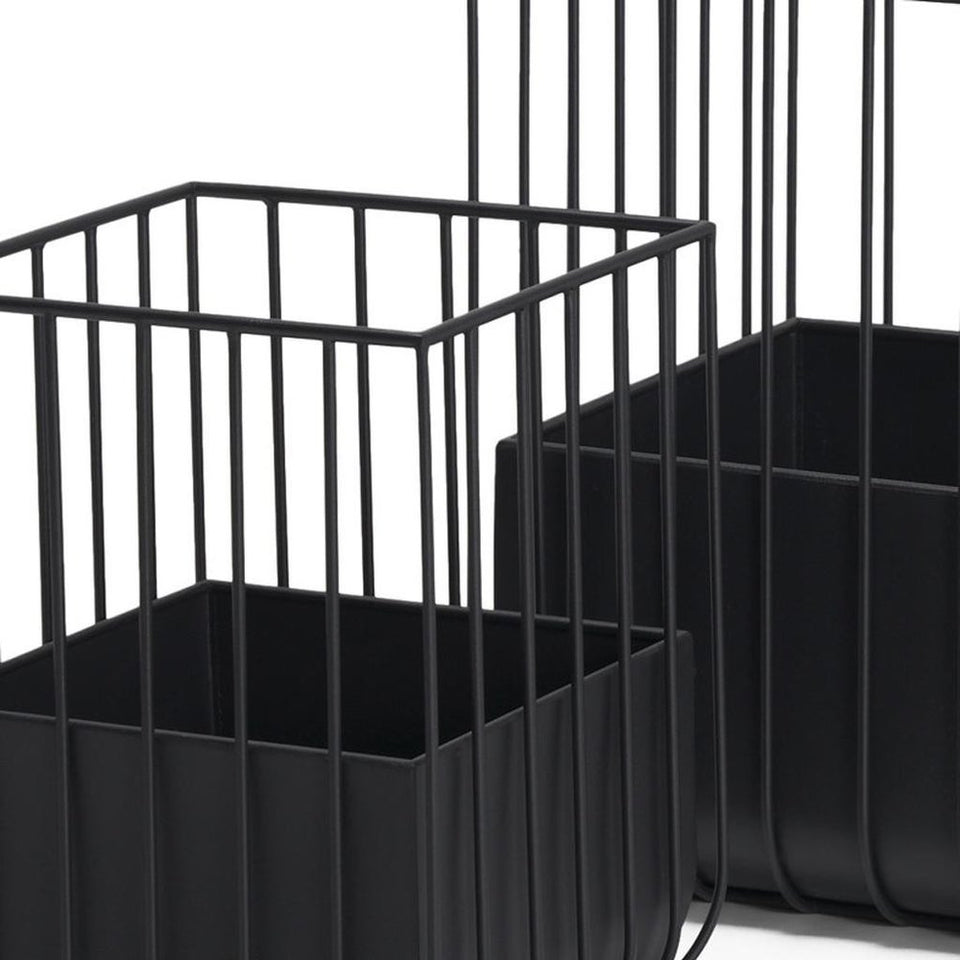 Set of Two Black Metal Wire Cage Square Pot Planters