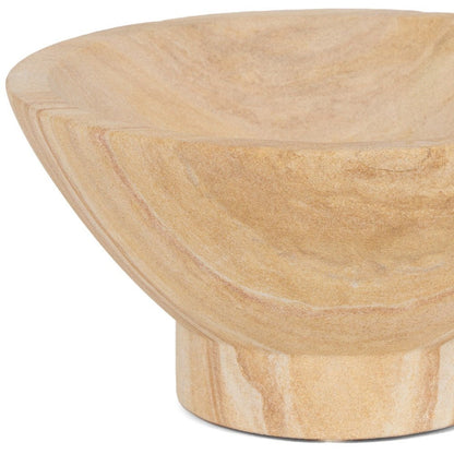 8" Beige Sandstone Round Pedestal Centerpiece Bowl