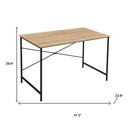 47" Natural and Black Wood and Metal Computer Desk