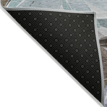 3' X 5' Taupe And Lilac Floral Washable Indoor Outdoor Area Rug