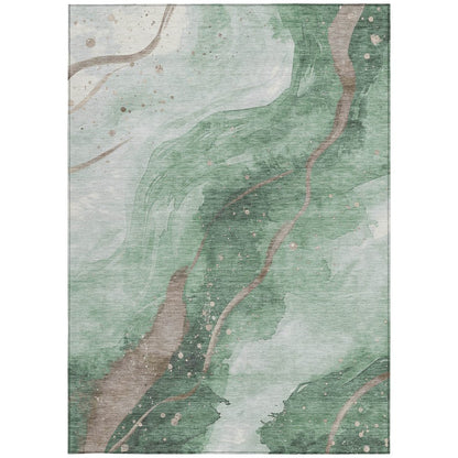 3' X 5' Green And Taupe Abstract Washable Indoor Outdoor Area Rug