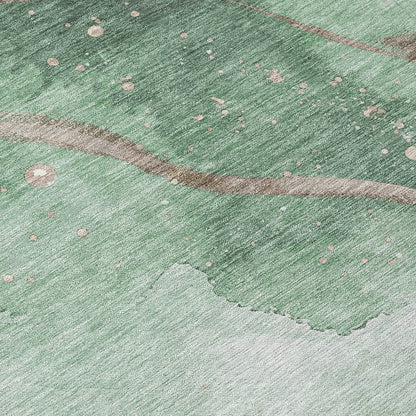 3' X 5' Green And Taupe Abstract Washable Indoor Outdoor Area Rug