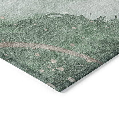 3' X 5' Green And Taupe Abstract Washable Indoor Outdoor Area Rug