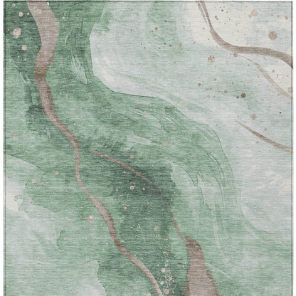 3' X 5' Green And Taupe Abstract Washable Indoor Outdoor Area Rug