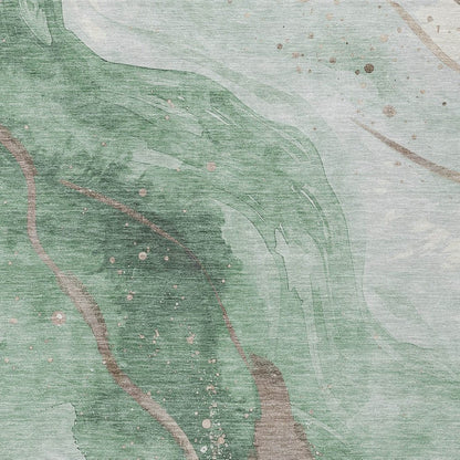 3' X 5' Green And Taupe Abstract Washable Indoor Outdoor Area Rug