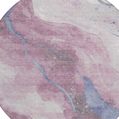 3' X 5' Mauve And Pink Abstract Washable Indoor Outdoor Area Rug