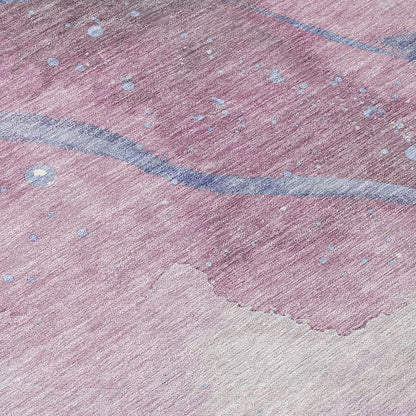 3' X 5' Mauve And Pink Abstract Washable Indoor Outdoor Area Rug