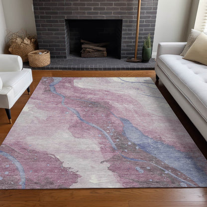 3' X 5' Mauve And Pink Abstract Washable Indoor Outdoor Area Rug