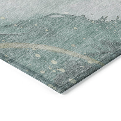 3' X 5' Teal Blue And Aqua Abstract Washable Indoor Outdoor Area Rug