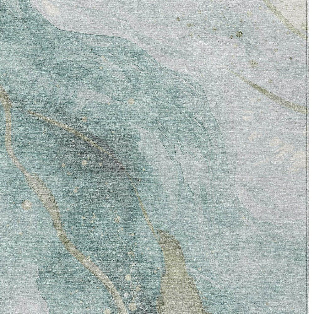 3' X 5' Teal Blue And Aqua Abstract Washable Indoor Outdoor Area Rug