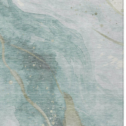 3' X 5' Teal Blue And Aqua Abstract Washable Indoor Outdoor Area Rug