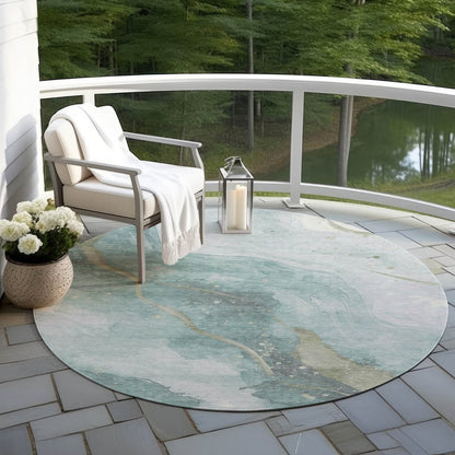 3' X 5' Teal Blue And Aqua Abstract Washable Indoor Outdoor Area Rug