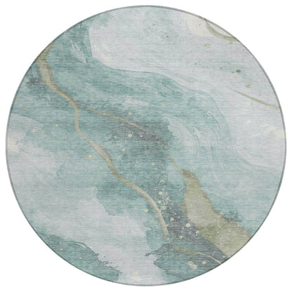 3' X 5' Teal Blue And Aqua Abstract Washable Indoor Outdoor Area Rug